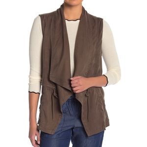 Tahari Safari Style Super Soft Flattering Drape Front Vest in Loden Earthy Green
